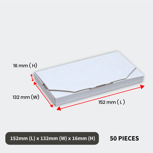 50pcs Superflat Diecut Mailing Boxes A6 152mm 132mm 16mm White Cardboard Double