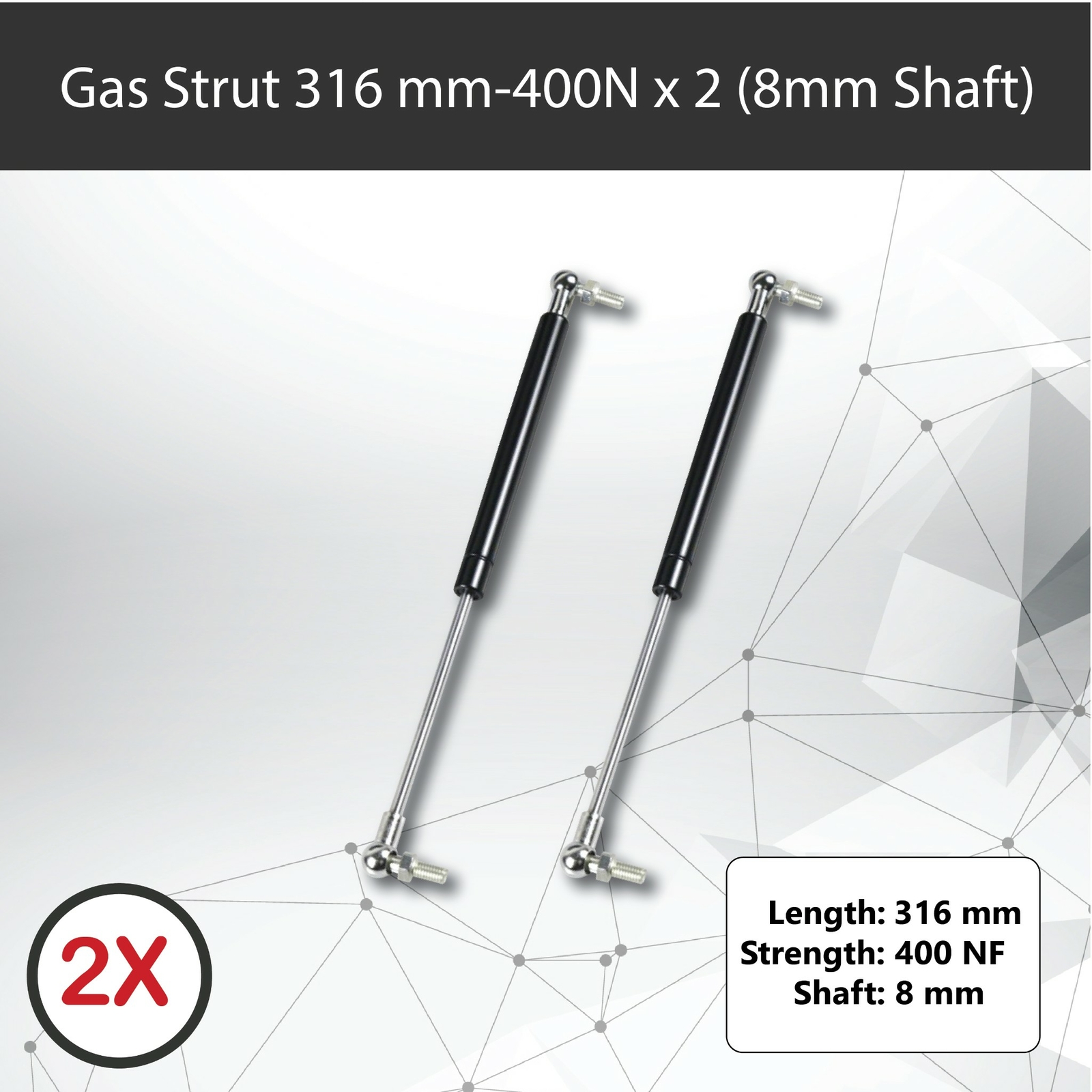 Gas Strut 316mm-400N x2 8mm Shaft 18mm Cylinder Caravan Trailer Toolbox Canopy