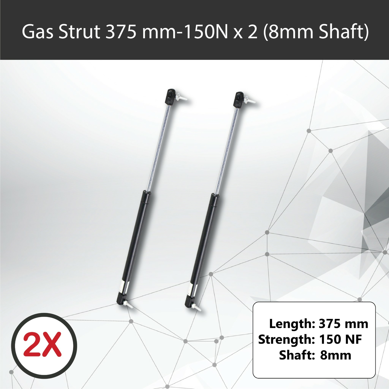 Gas Strut 375mm 150N x2 8mm Shaft Caravan Trailer Canopy Toolbox Tent Camper