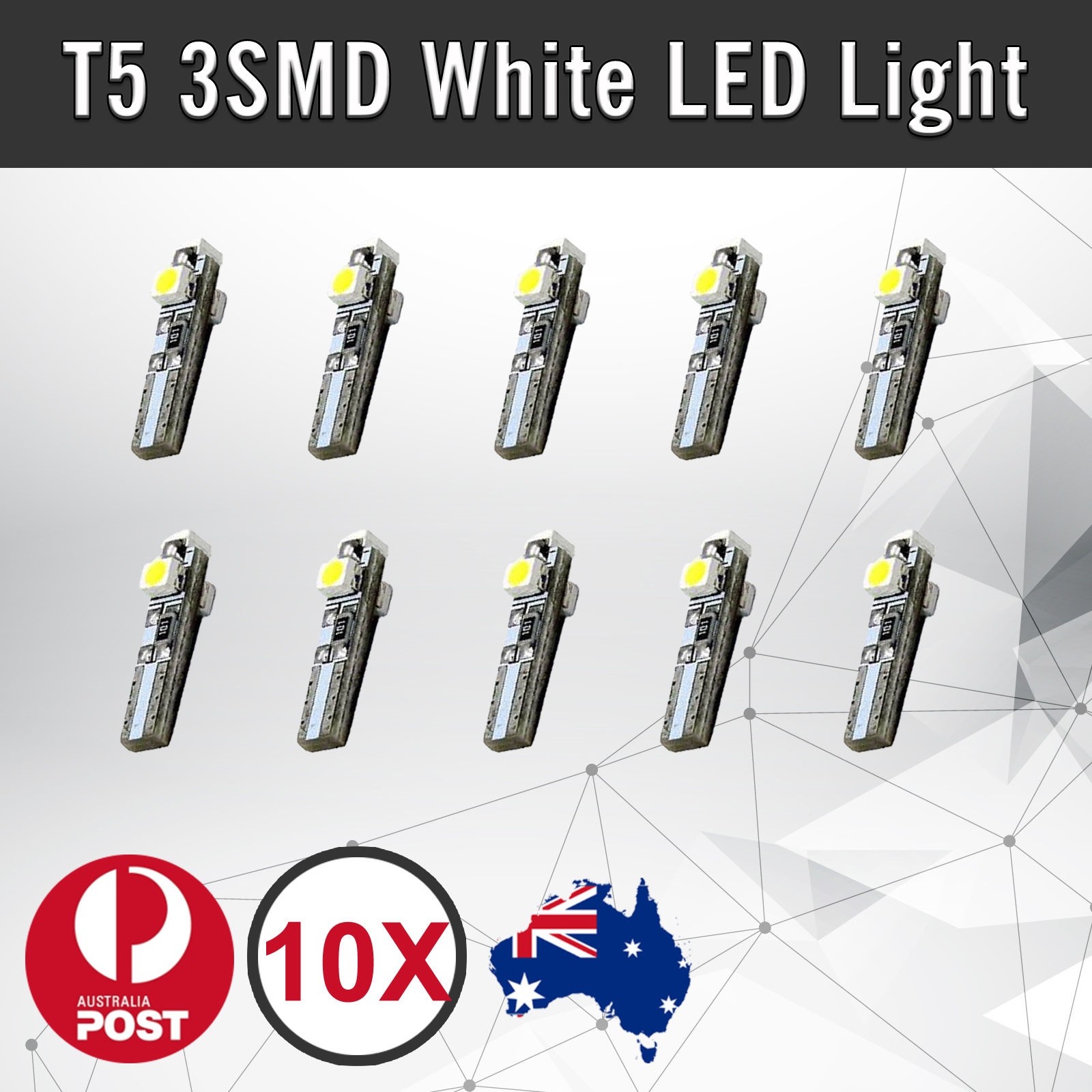 10pcs T5 3SMD 3528 LED White Wedge Bulb 12V Instrument Panel Light Plug Play
