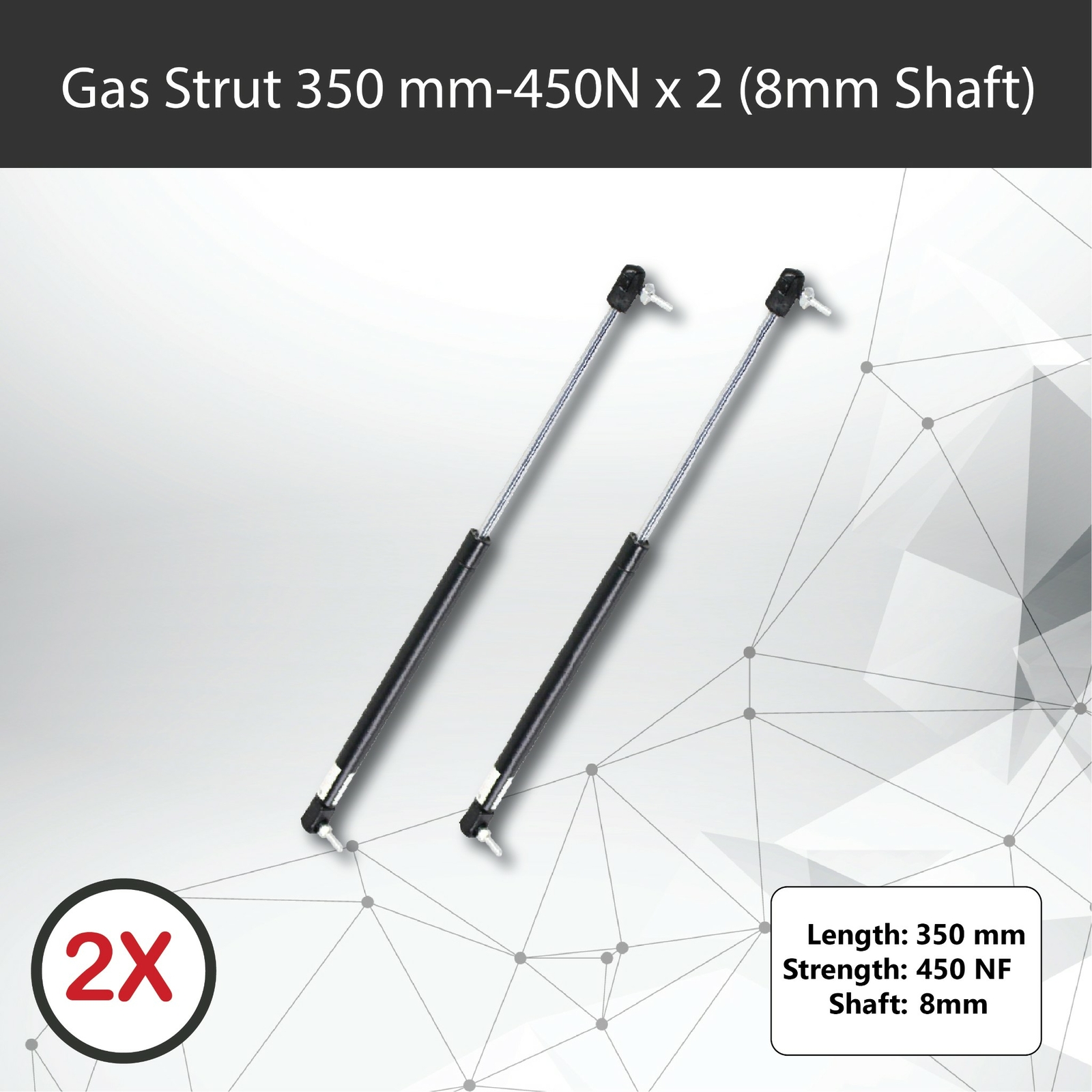Gas Strut Pair 350mm 450N x2 8mm Shaft 130mm Stroke Caravan Trailer Toolbox