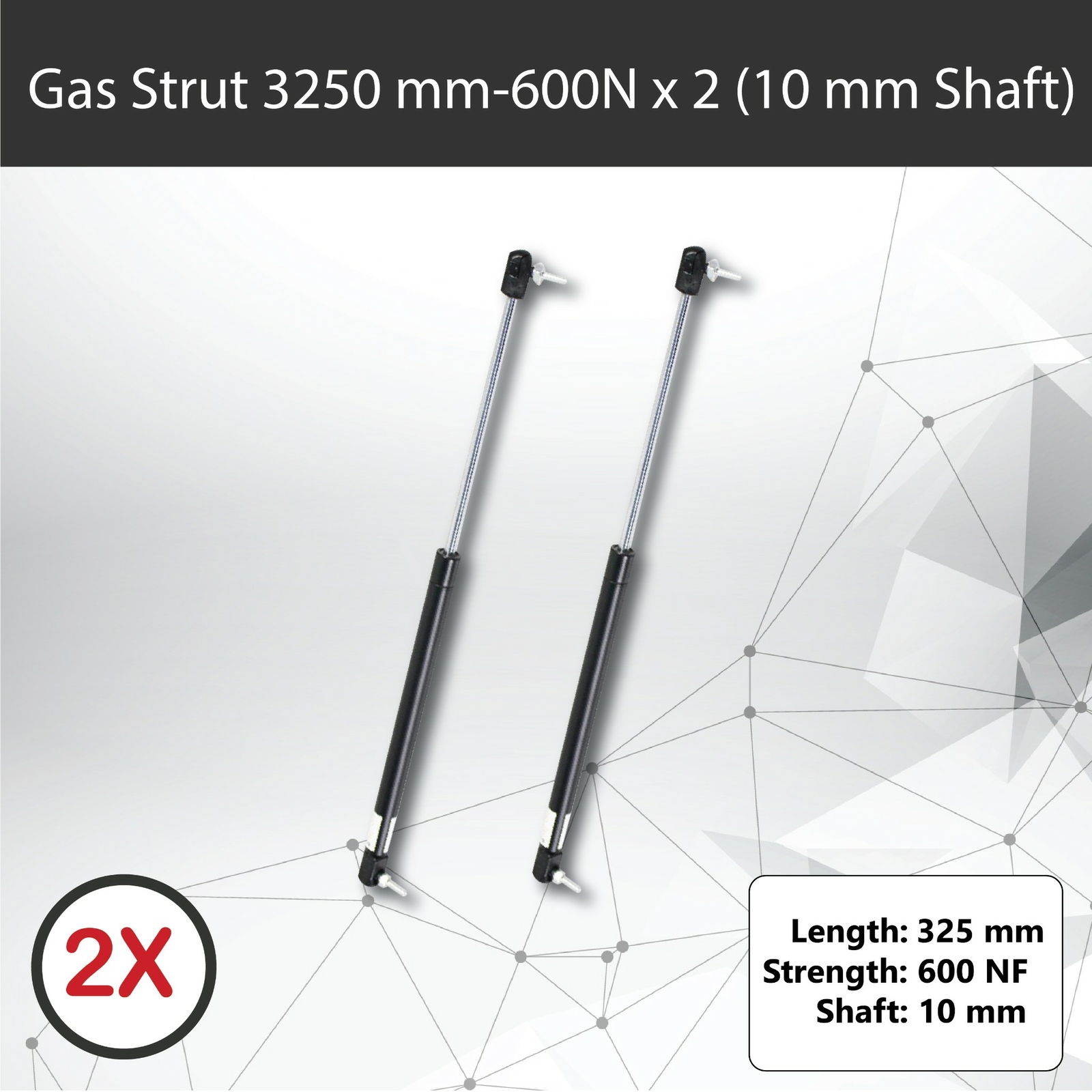 Gas Strut 325mm-600N x2 10mm Shaft 110mm Stroke Caravans Trailer Toolbox Canopy