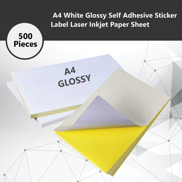 500 Pieces A4 White Glossy Self-Adhesive Sticker Paper Label Sheet Laser Inkjet