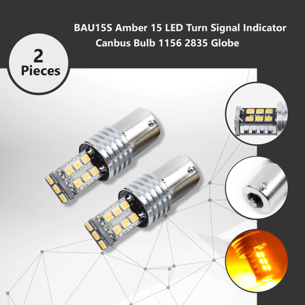 2x BAU15S Amber Canbus Turn Signal Indicator Bulb 1156 2835 12V 6W 675lm-825lm