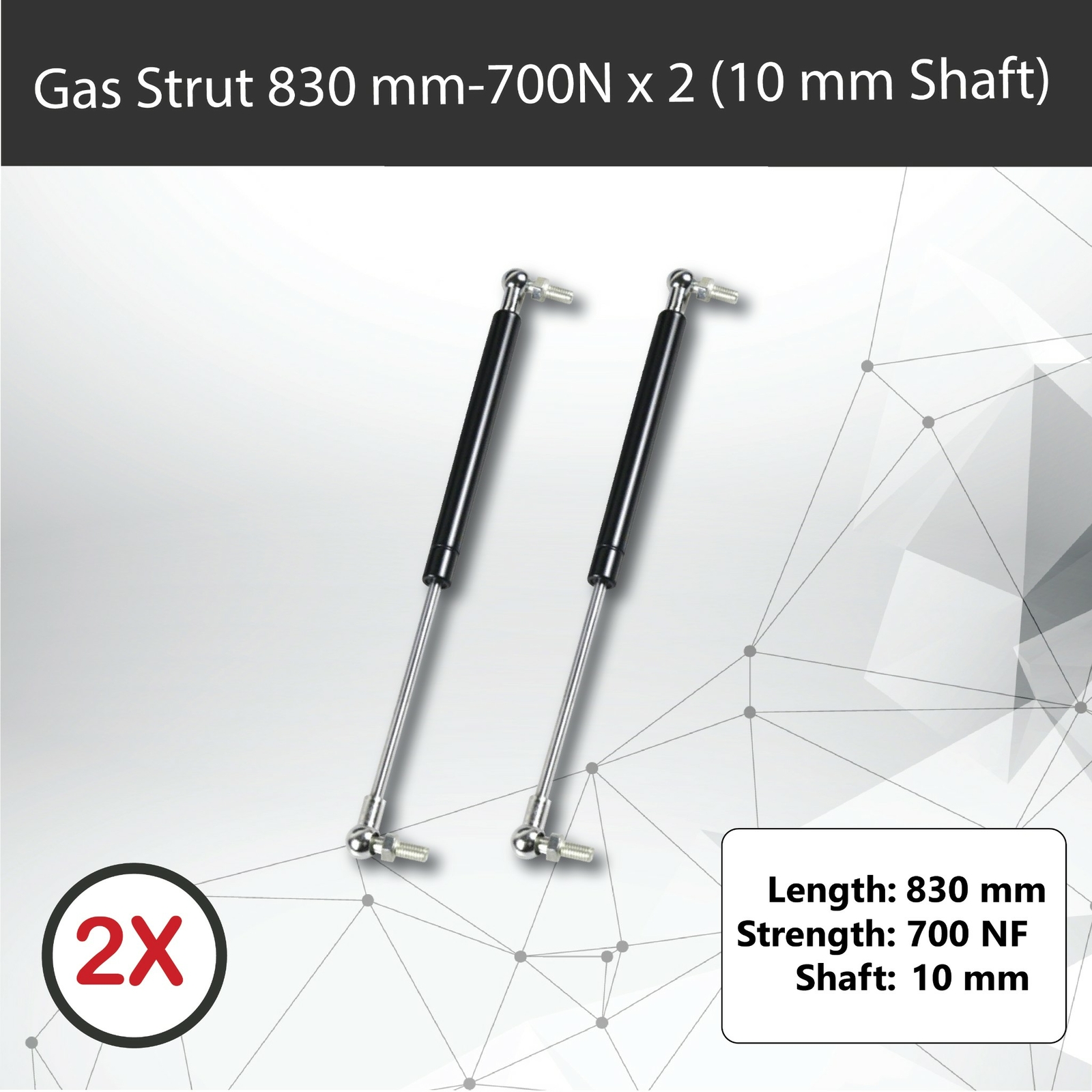 Gas Struts Pair x2 830mm 700N 10mm Shaft Trailers Caravans Canopy Toolboxes