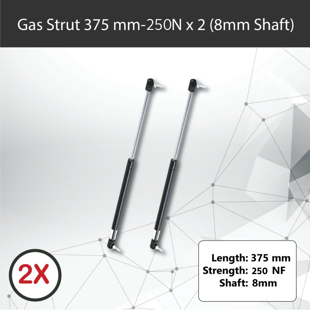 Gas Strut 375mm-250N x2 8mm Shaft 110mm Stroke 18mm Cylinder Caravans Trailers