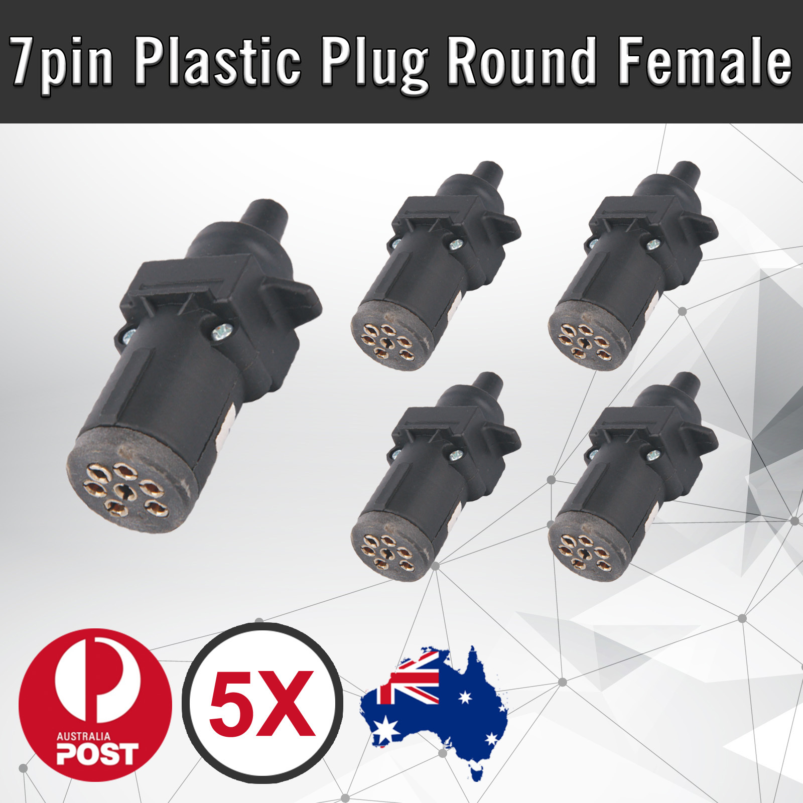 5 PLUG 7 PIN ROUND FEMALE PLASTIC SLIM CARAVAN TRAILER PART BOAT TENT TOOLBOX