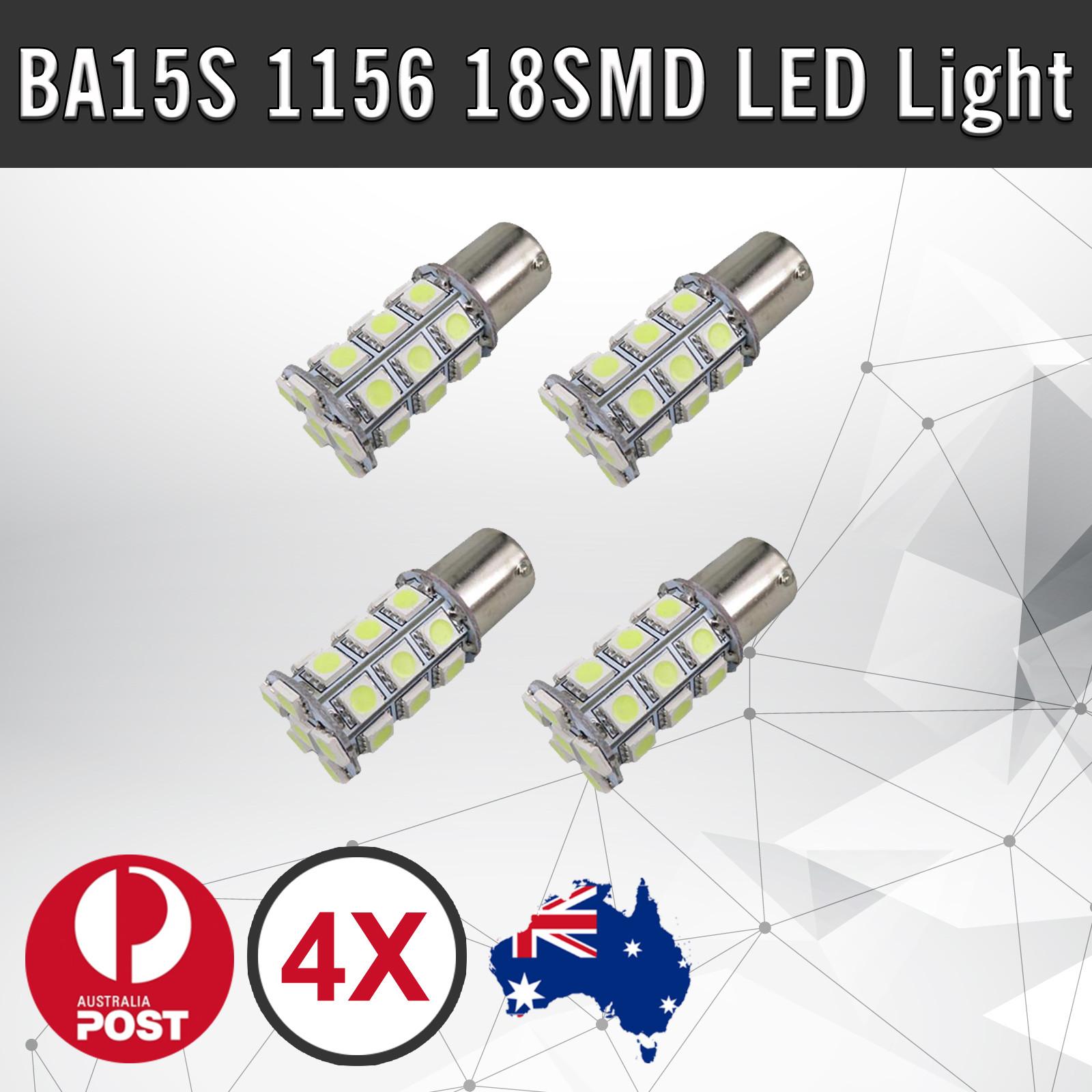 4x 1156 BA15S 18 LED White Car Reverse Brake Stop Tail Bulb 12V 5050 Turn Light