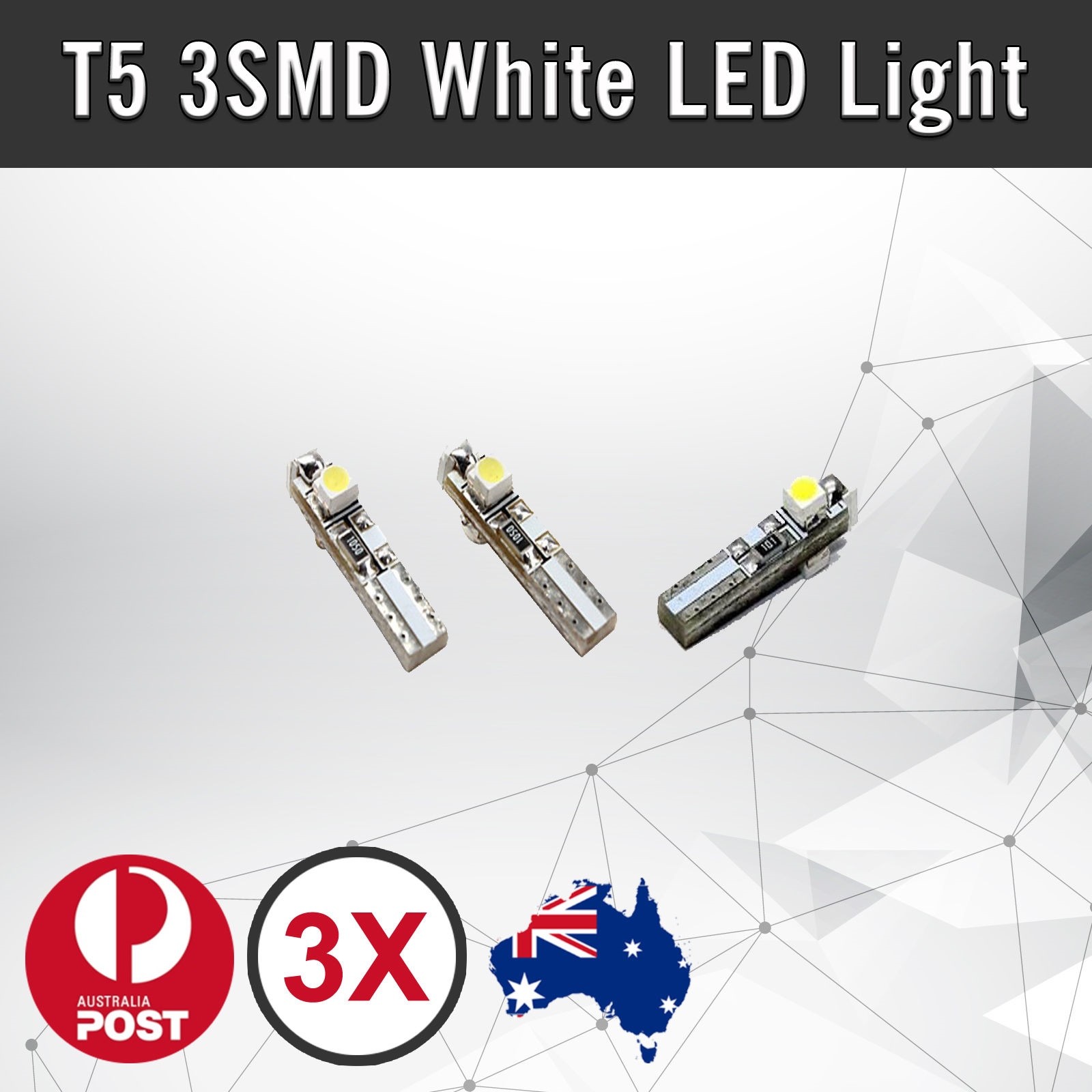 3pcs T5 3528 SMD White LED Wedge Bulb DC 12V Side Car Sidelight Super Bright