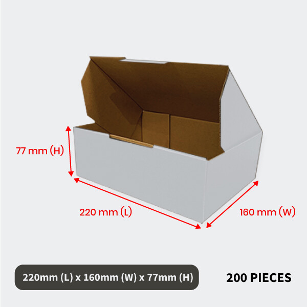 200 White Cardboard Mailer Box 220 x 160 x 77mm Double Wall Die Cut A5 Shipping