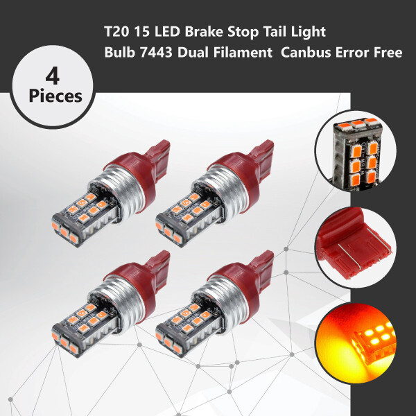 4x T20 7443 Red LED Brake Stop Tail Light Bulb 12V 800 lumens Canbus Error Free