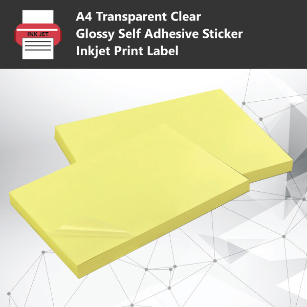A4 Transparent Clear Glossy Self Adhesive Sticker Paper Labels Inkjet 50 Piece