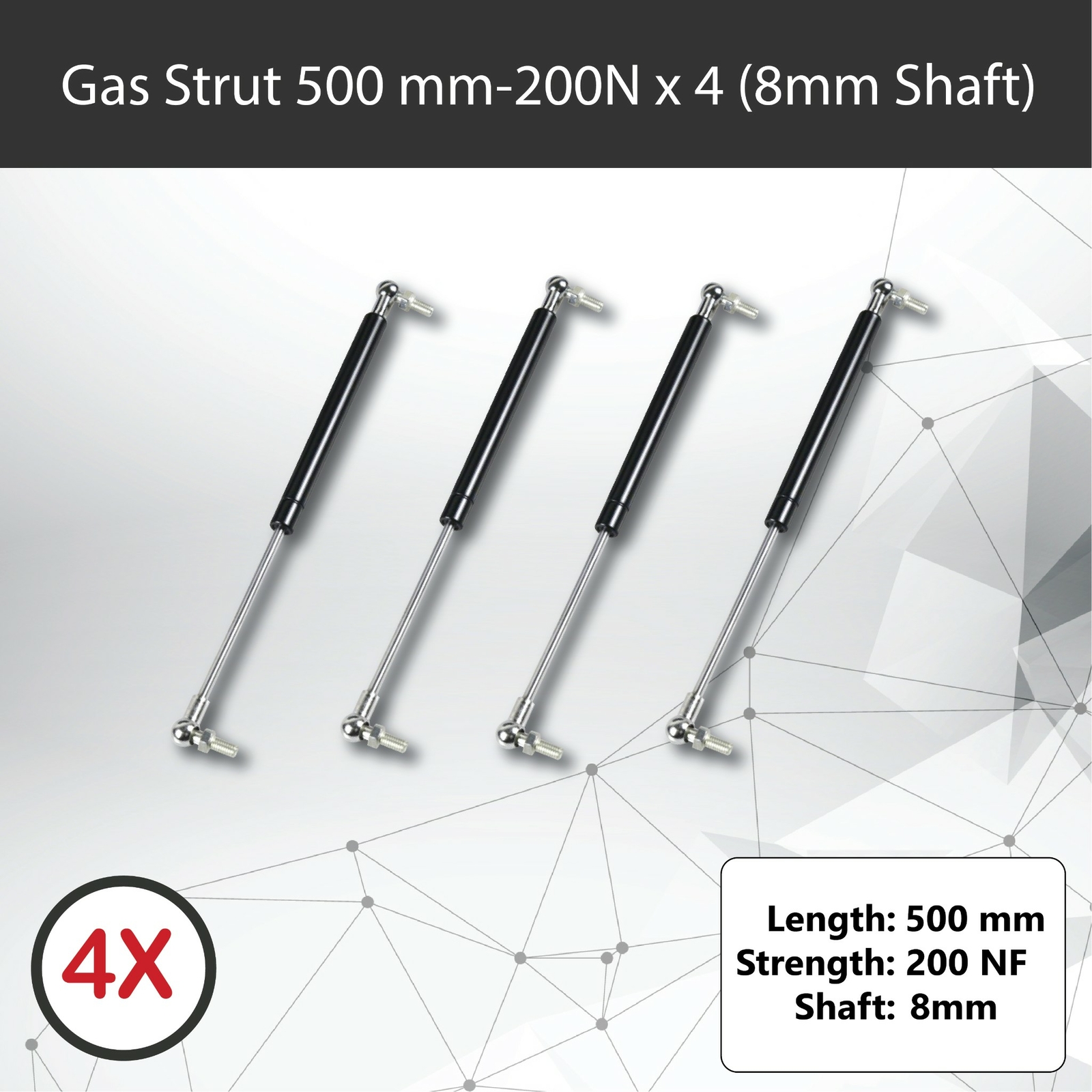 Gas Struts 500mm 200N x4 8mm Shaft Caravan Trailer Canopy Toolbox Tent Camper