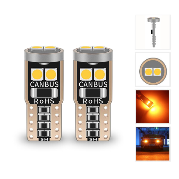 2X Amber T10 W5W 3030 LED Canbus Indicator Repeater Bulb 12V Error Free Rear