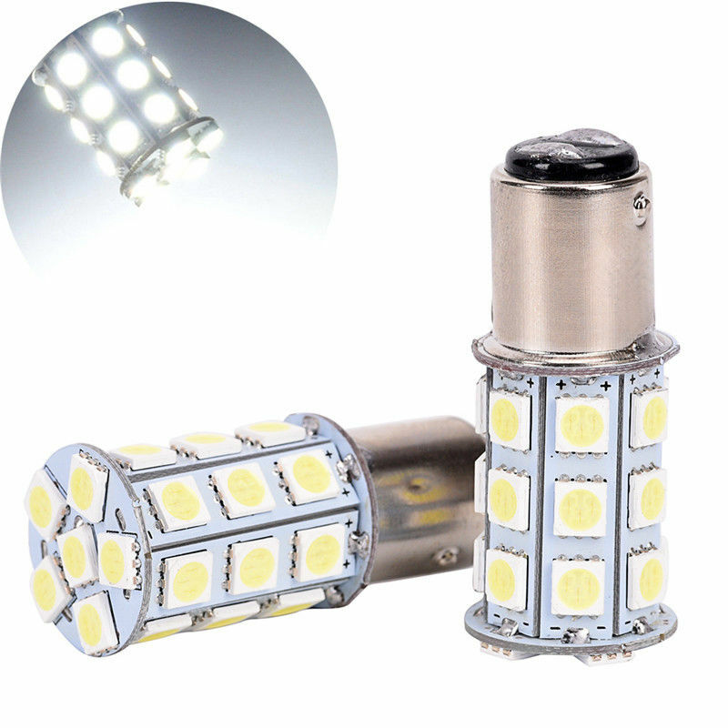 2 1157 BAY15D BA15D 27SMD 5050 LED 12V White Rear Tail Brake Light Bulb Lamp
