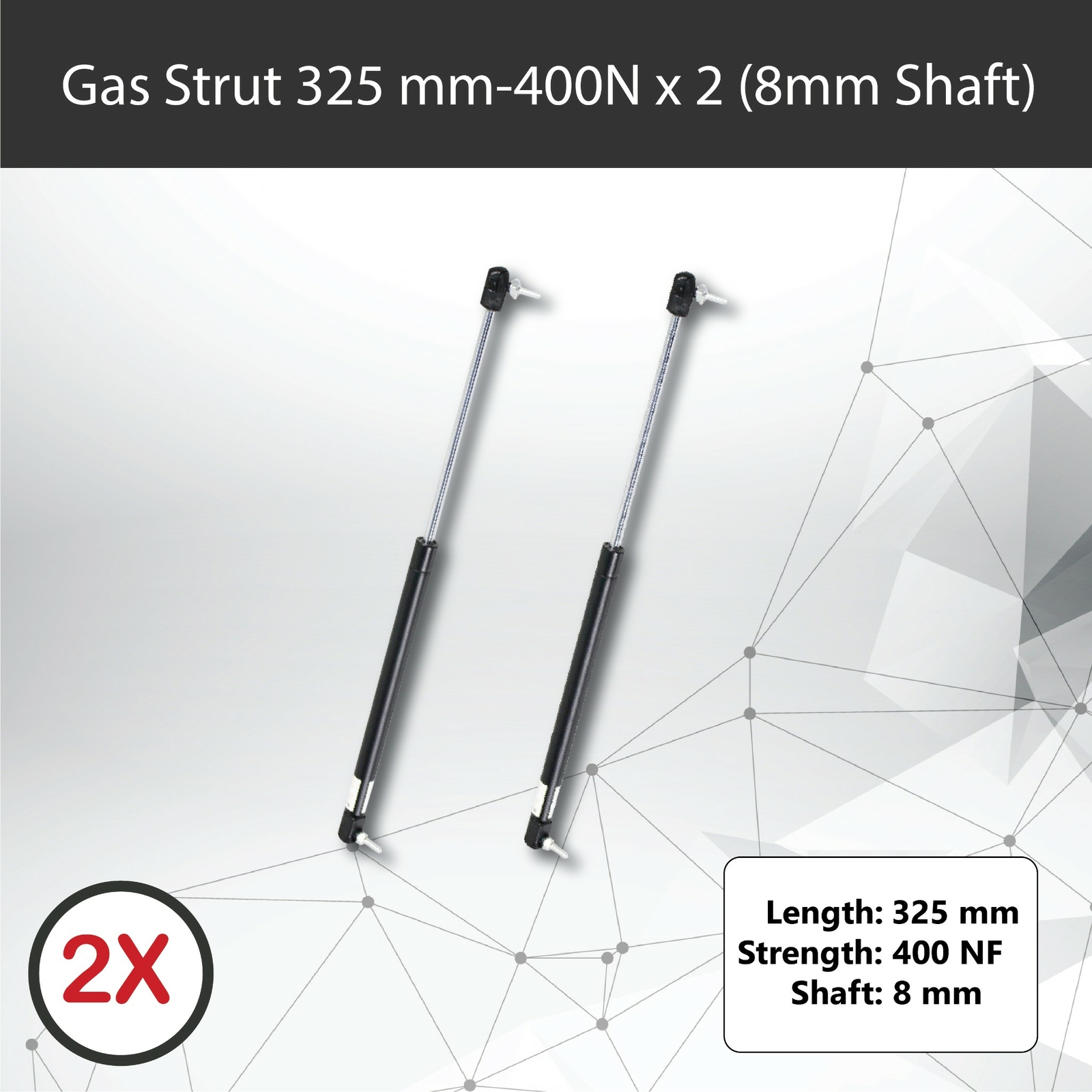 Gas Strut 325mm 400N x2 8mm Shaft 110mm Stroke 18mm Cylinder Caravan Trailer