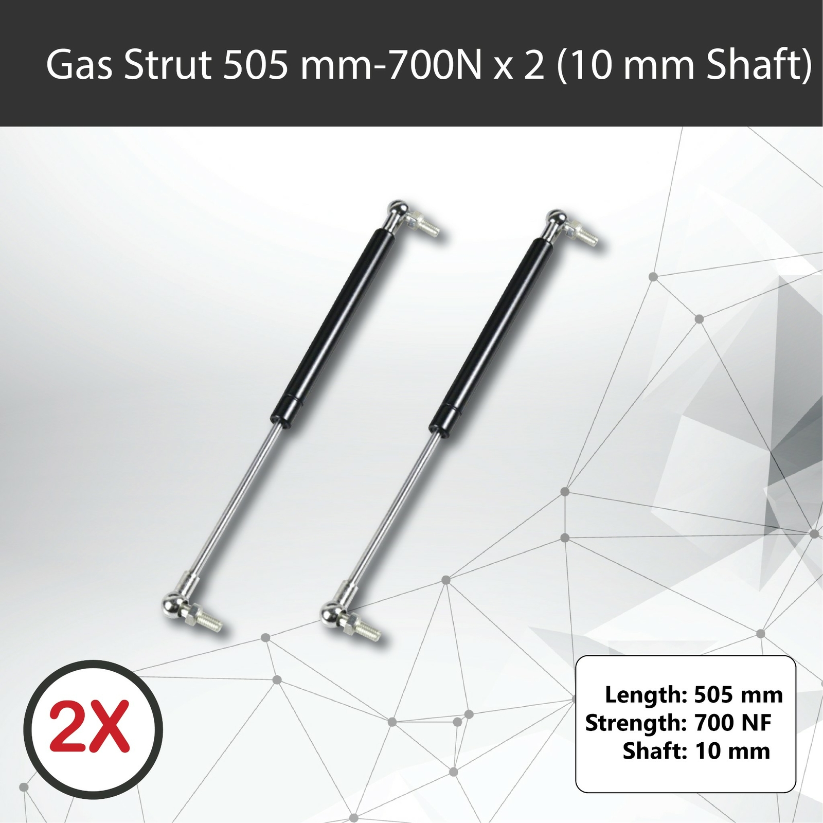Gas Strut Pair 505mm 700N X2 10mm Shaft 210mm Stroke Caravan Trailer Toolbox