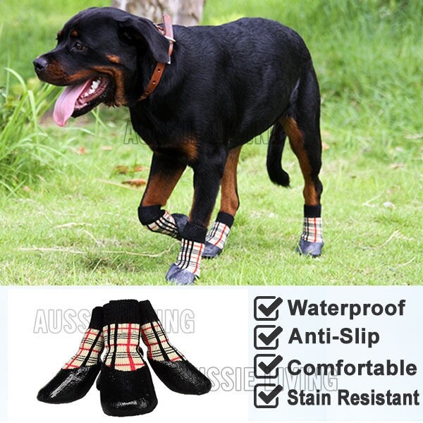 Dog Waterproof Socks Non-Slip Checker Pet Shoes Set XS S M L XL Cotton Blend