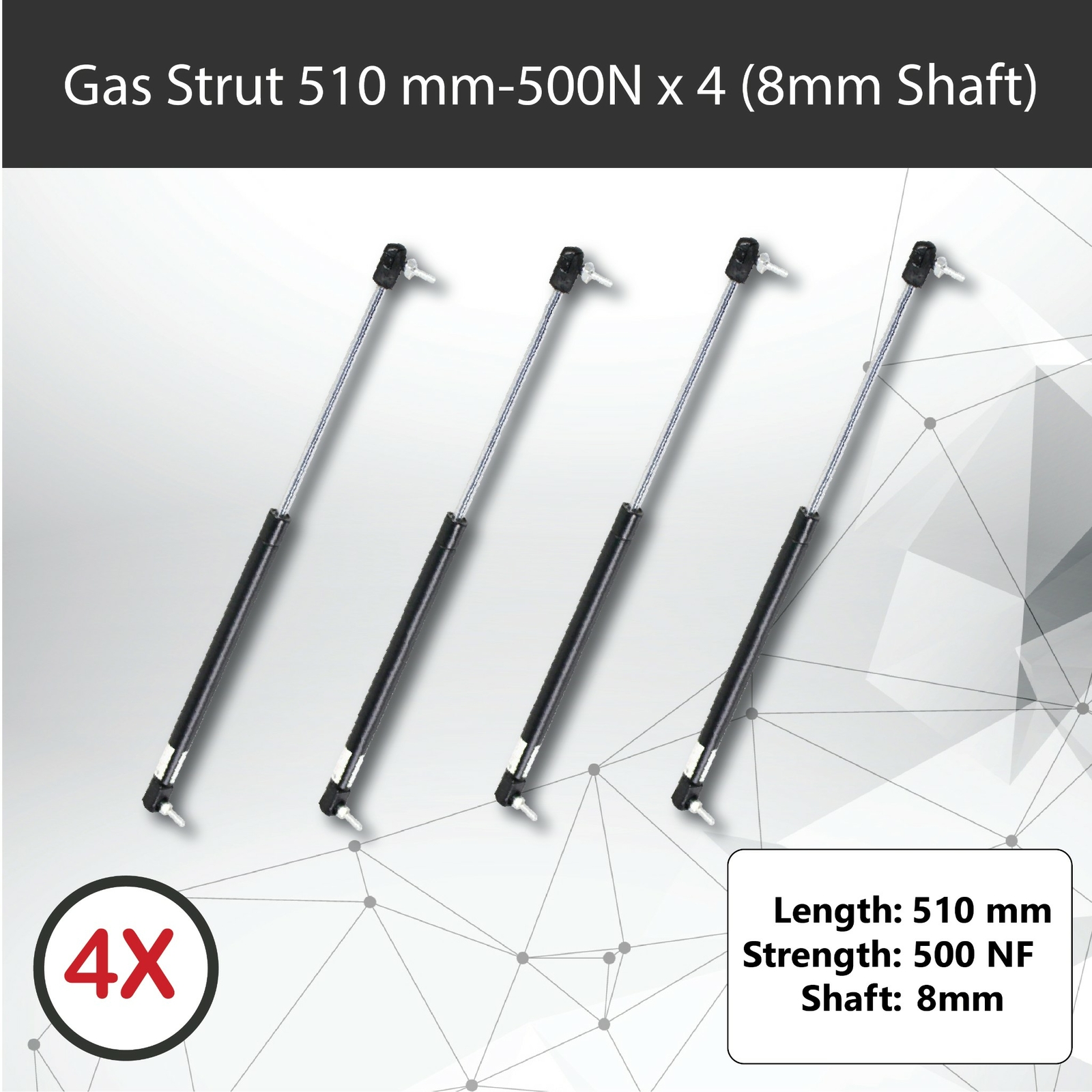 Gas Strut 510mm 500N x4 8mm Shaft Caravan Trailer Canopy Toolbox 215mm 18mm