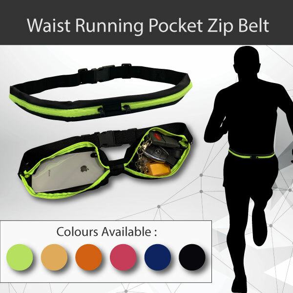 Lycra Running Waist Belt Bum Bag 2 Pocket Zip Waterproof Black Pouch 70-92cm