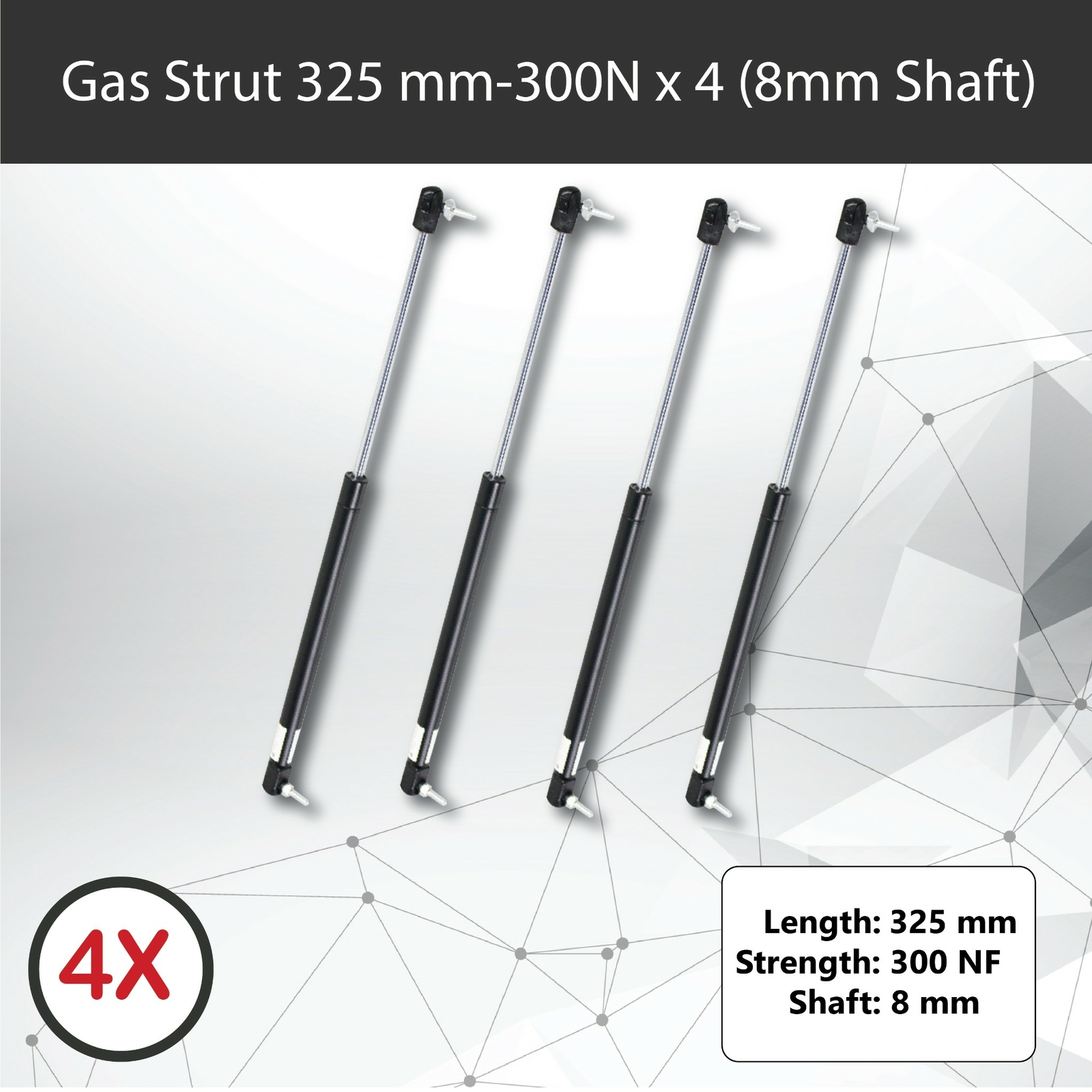 Gas Struts 325mm 300N x4 8mm Shaft Caravan Trailer Toolbox Canopy 110mm Stroke