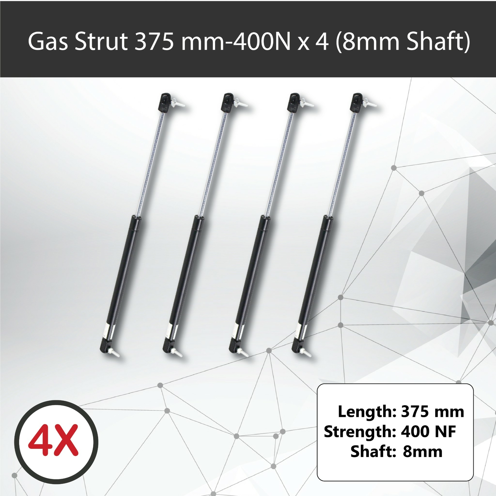 Gas Strut 375mm 400N x4 8mm Shaft Caravan Trailer Canopy Toolbox Cylinder 18mm