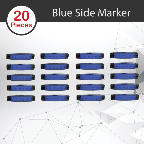 20x 6 LED Blue Side Marker Clearance Trailer Lights 12V Truck Indicator 96 mm