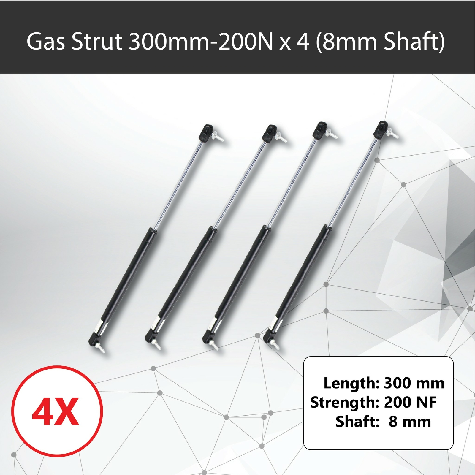 Gas Strut 300mm-200N x4 8mm Shaft 18mm Cylinder Caravan Trailer Toolbox Canopy