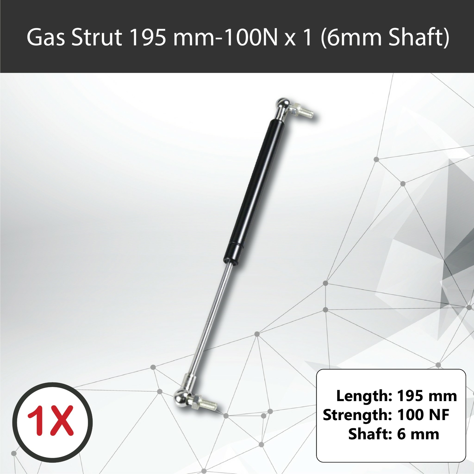 Gas Struts 195mm-100N x1 6mm Shaft Caravan Trailer Canopy Toolboxes Stroke 60mm