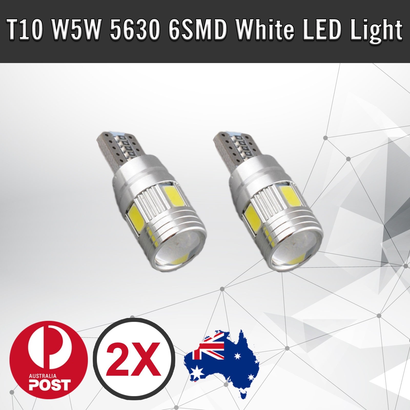 2pc T10 6SMD LED White w5w 12V canbus Car Dash Side Park Tail Light Plug Play