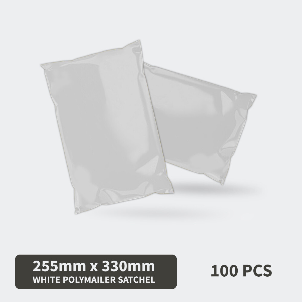 100pcs White Poly Mailer Plastic Satchel 255 x 330mm Tear Resistant Self Sealing