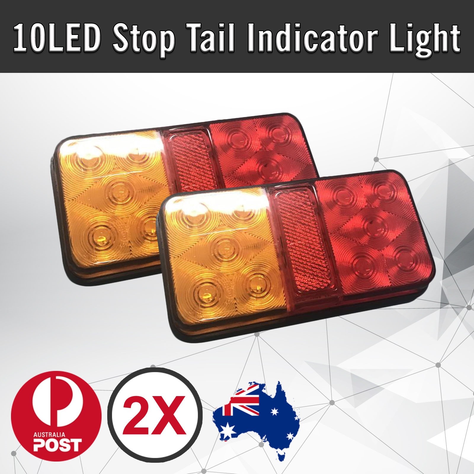 2 Trailer Light Kit 10 LEDS Tail Stop Lamps Indicator 12V Waterproof 147 72 mm
