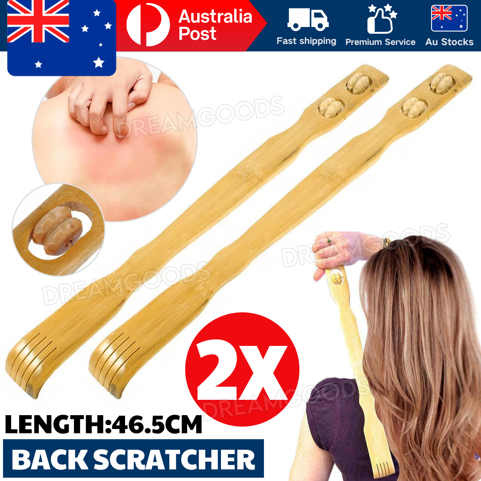 2x Long Reach Bamboo Wooden Back Scratcher 46.5cm Body Massage Handheld Itchy