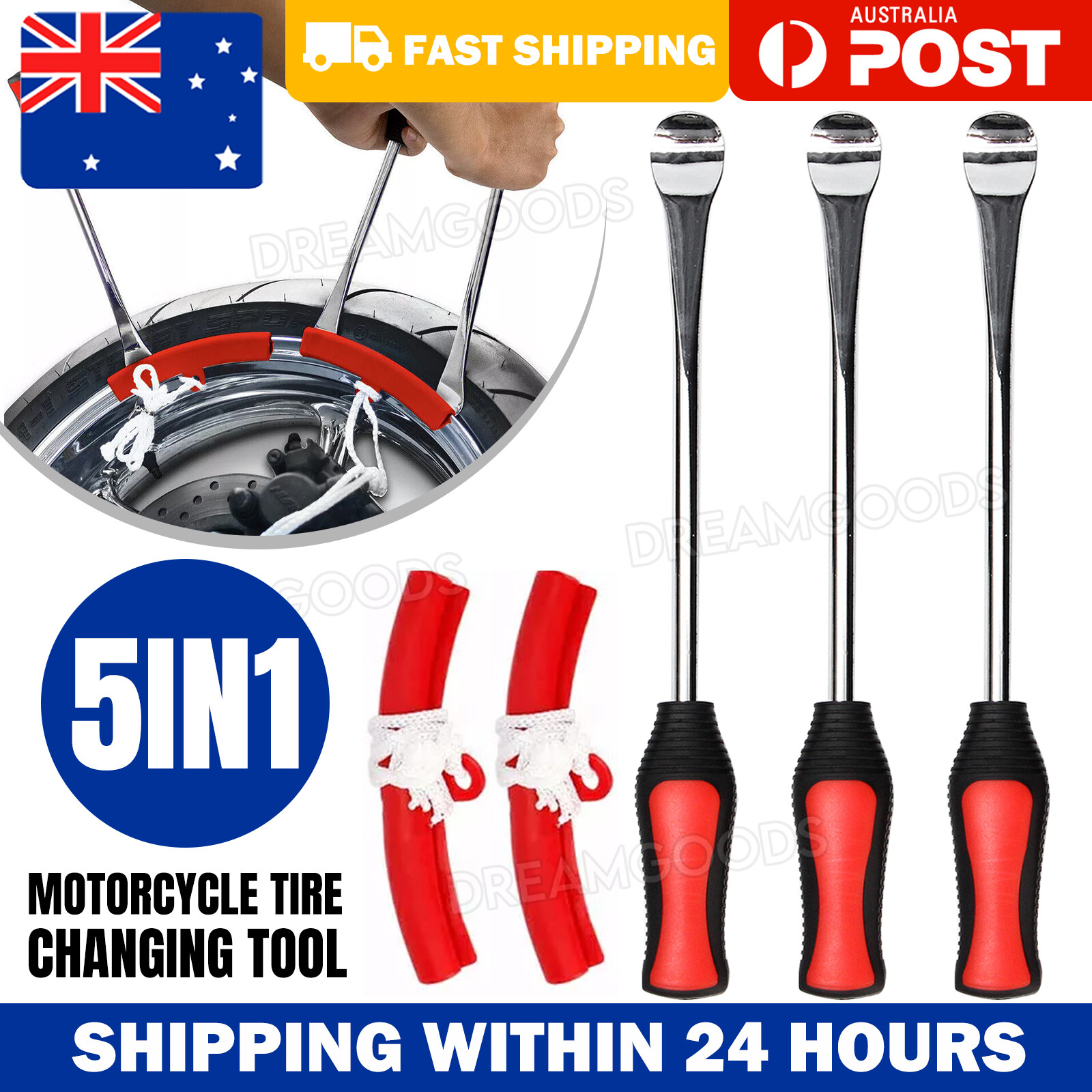 5x Motorcycle Tyre Levers Spoon Tool Kit steel Red 29x3.3x2.5cm Rim Protectors