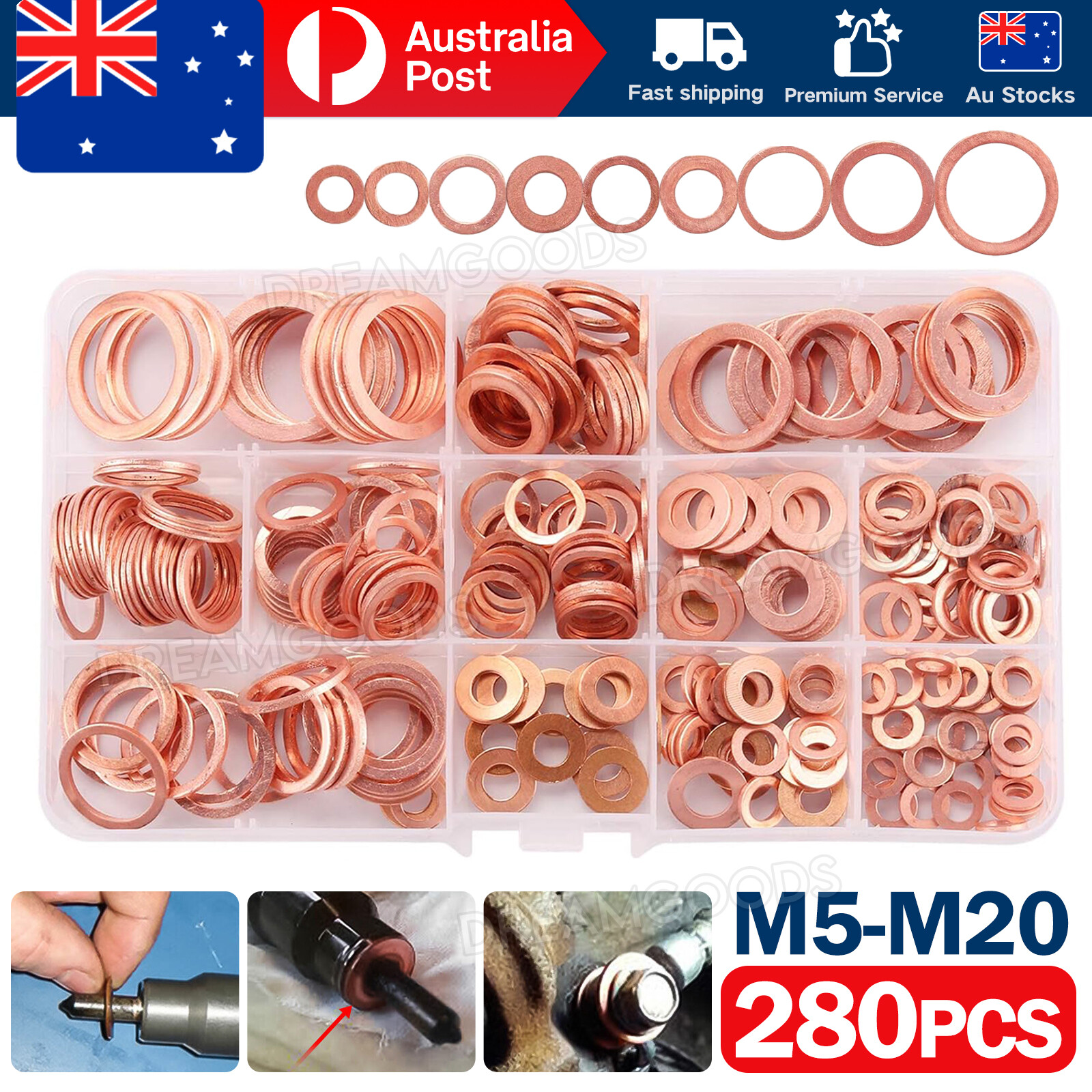 280PCS 12 Sizes Copper Washers M5-M20 Sump Plug Seal Assorted Kit Storage Box