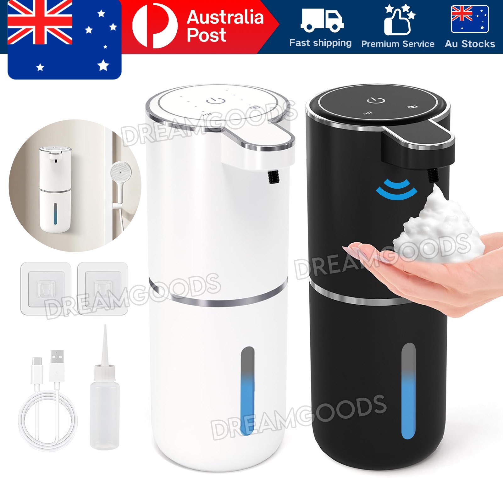 Automatic Touchless Foam Soap Dispenser Wall Mounted 380ml Black IPX5 500mAh