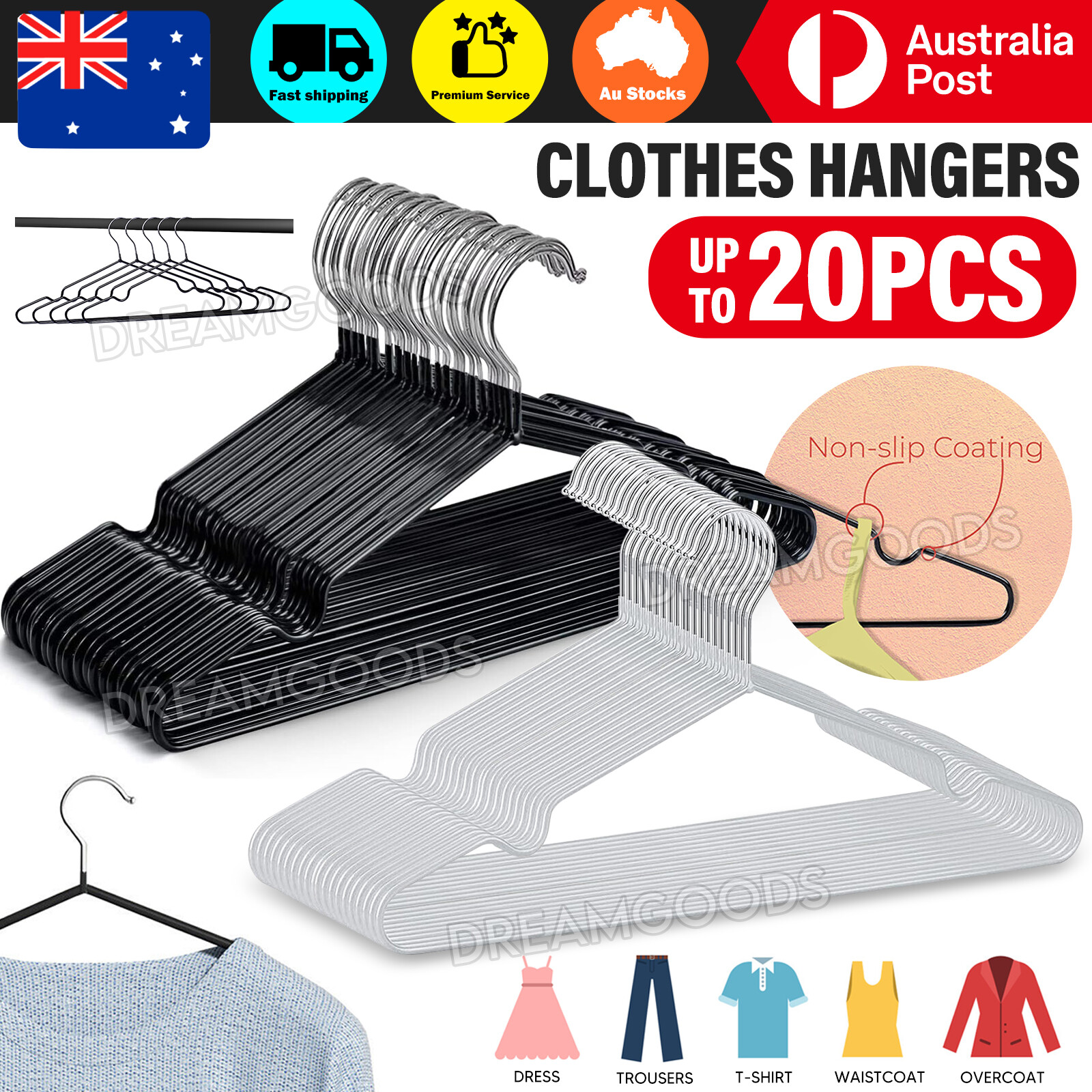 Metal Clothes Hangers Rubber Coated Wire Heavy Duty Black 40x20CM 10PCS/20PCS