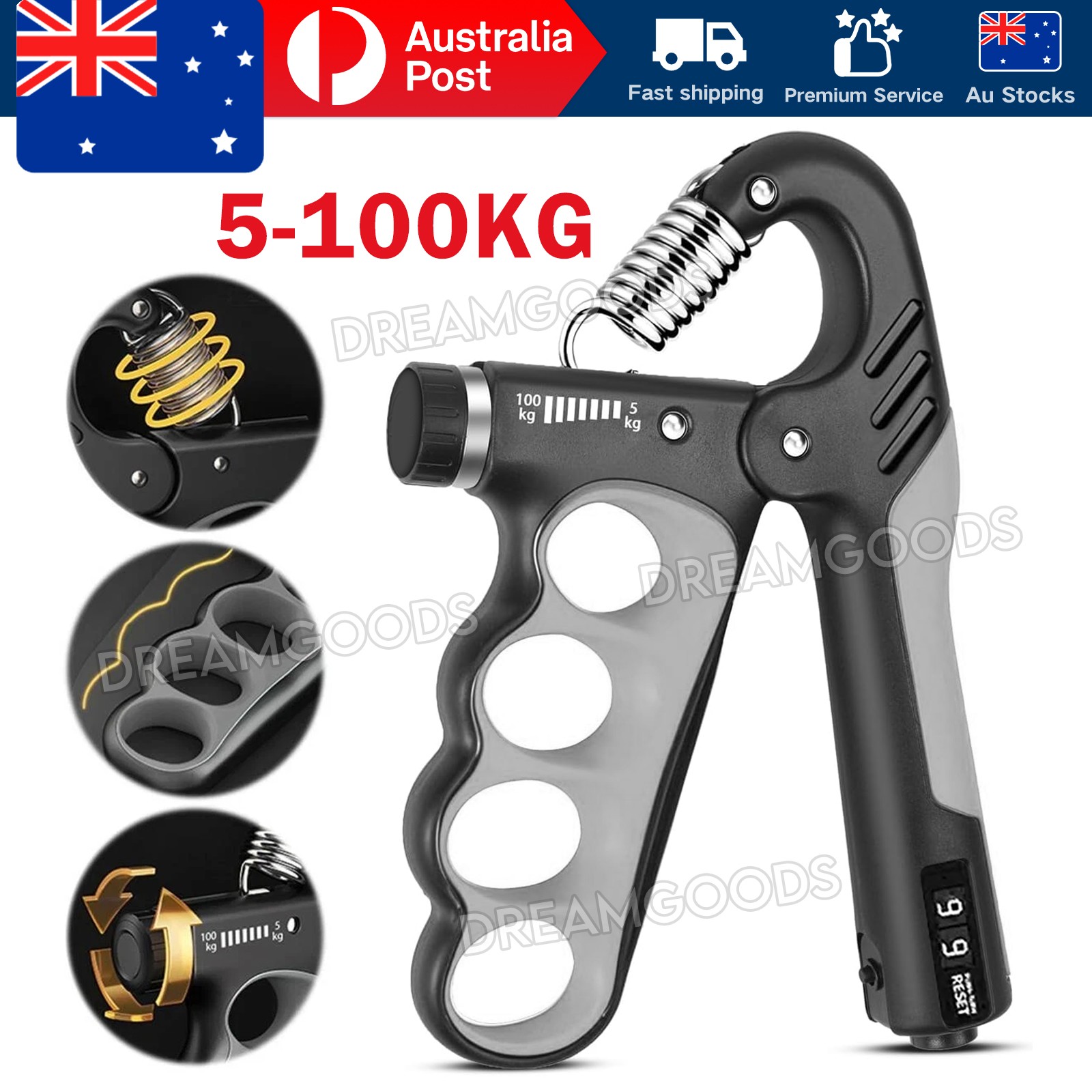 Hand Grip Strengthener 5-100KG Adjustable Trainer Non-slip Grey for Men Women