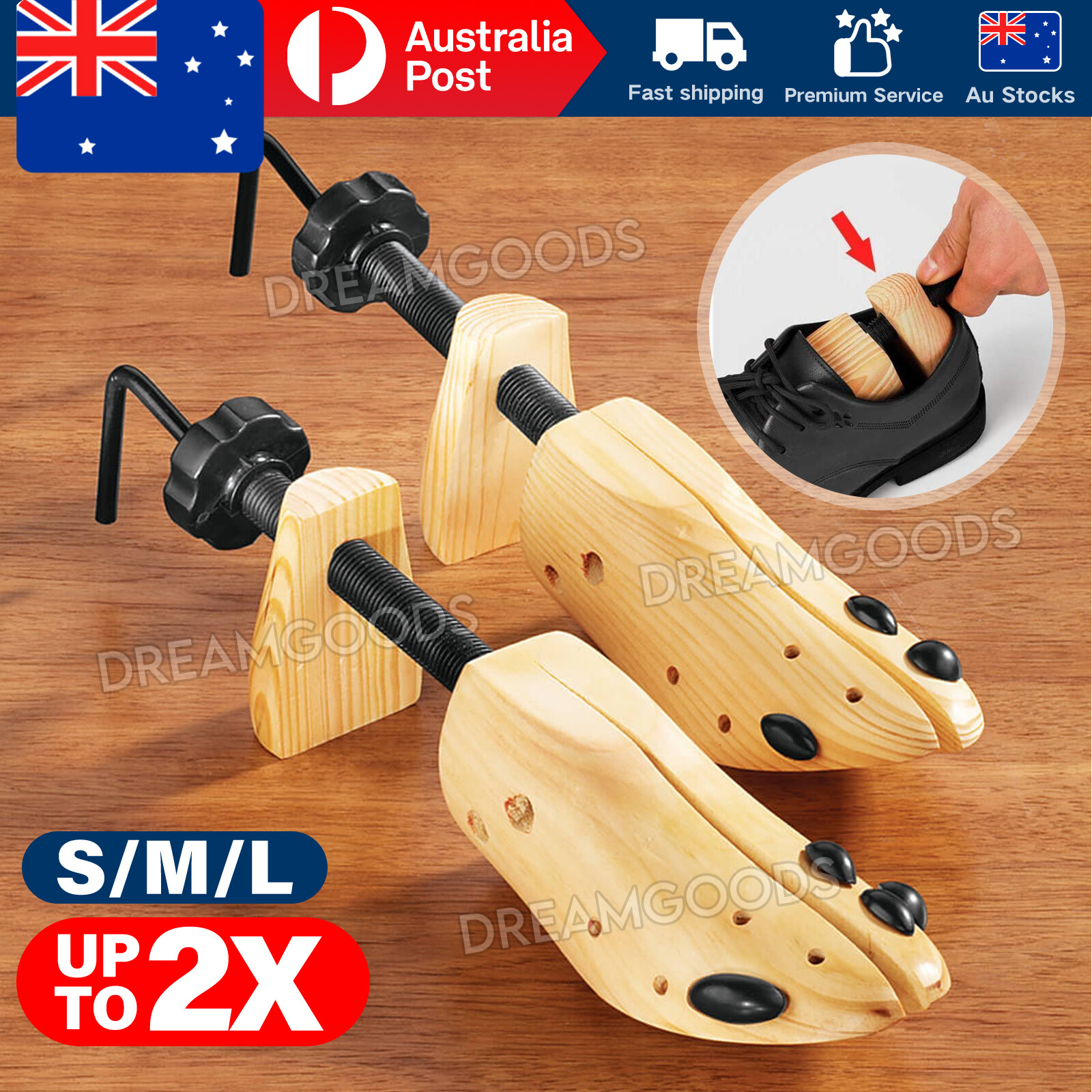 2-Way Wooden Shoe Stretcher Pine Wood Expander Bunion Plugs Unisex EU 34-37 1PC