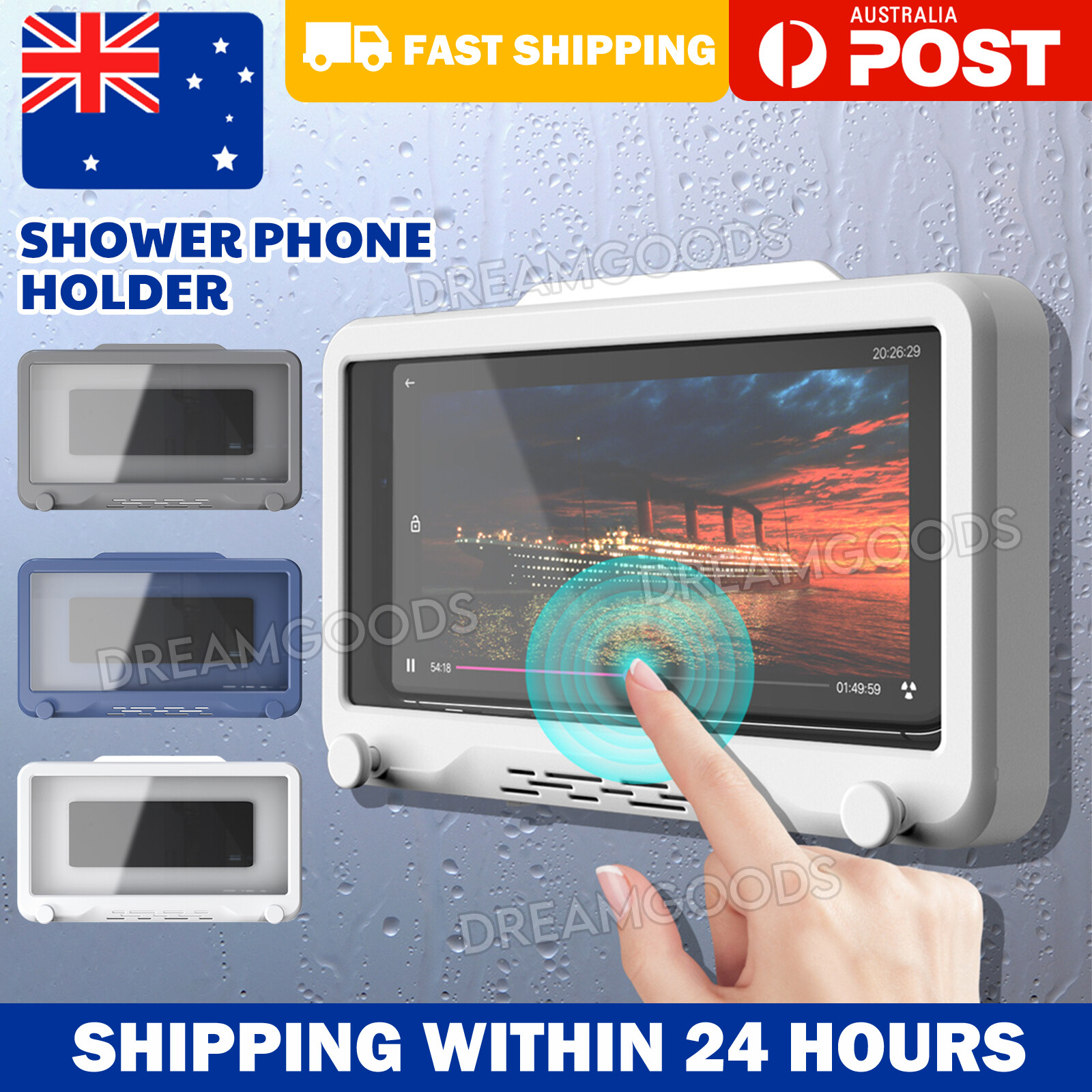 Universal Waterproof Phone Case Holder Box Shower Bathroom Wall Mounted ABS Blue