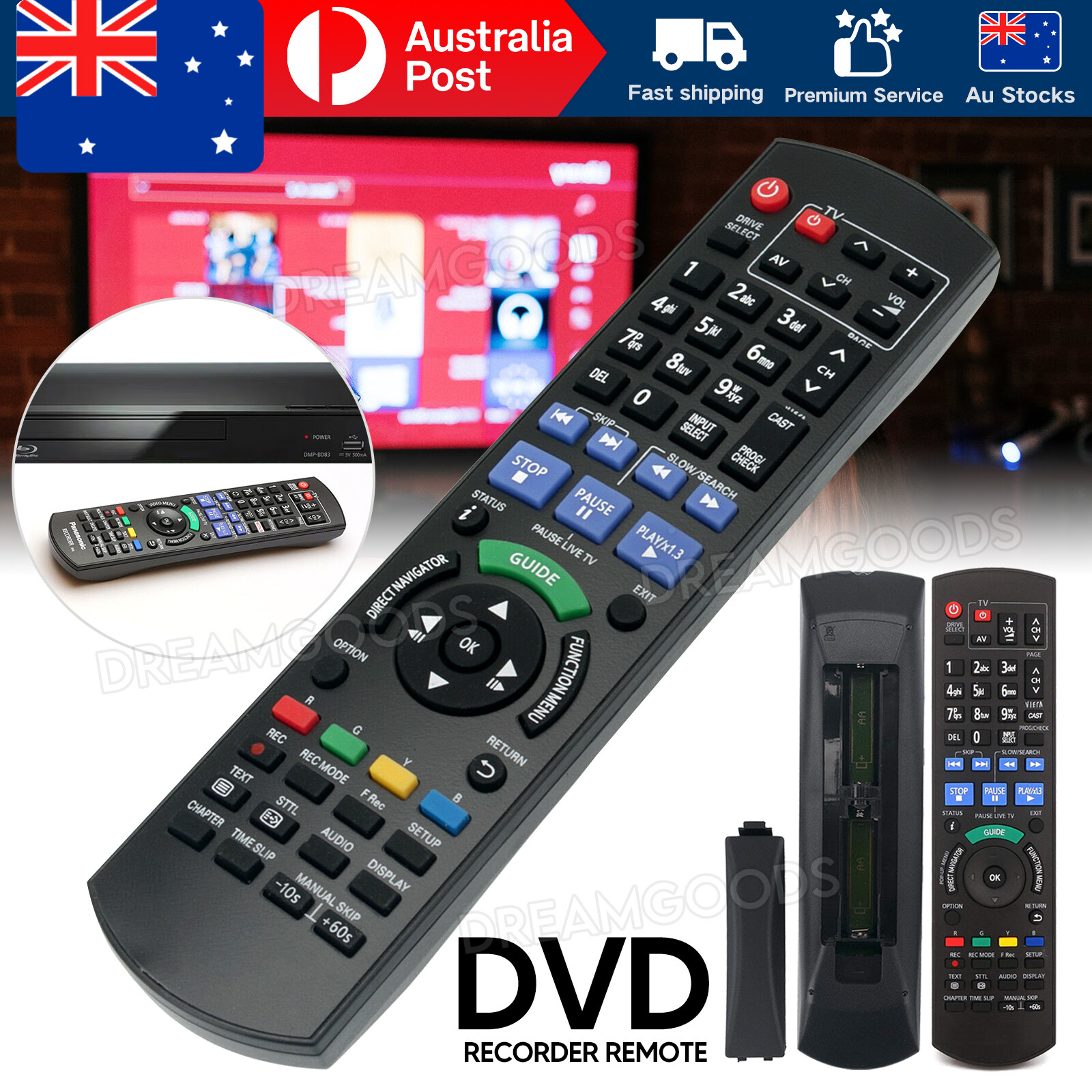 Panasonic DVD Recorder Remote N2QAYB000479 Infrared Black DMR-XW385 DMR-XW390