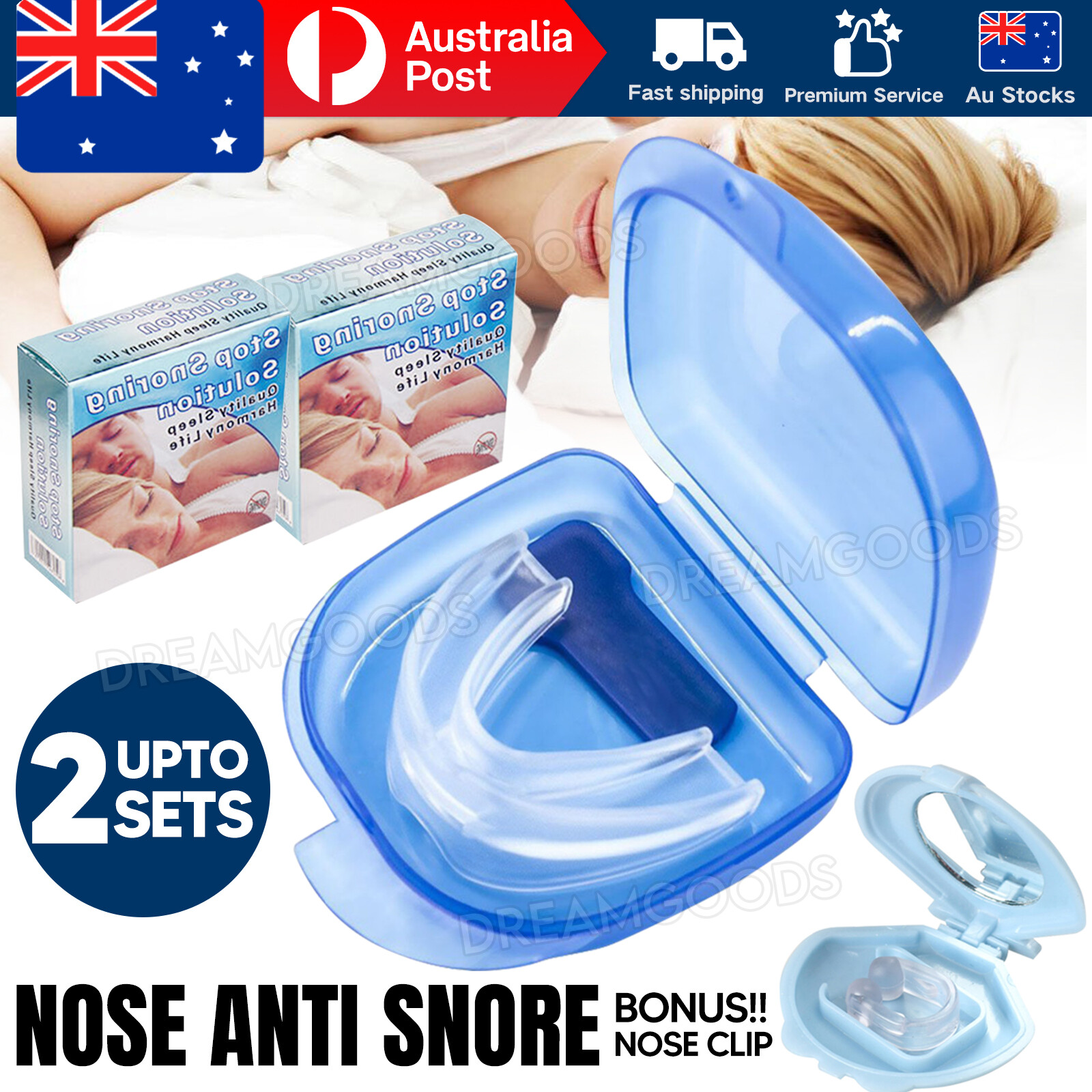 1/2 Set Anti Snore Mouth Guard Mouthpiece Silicone Adjustable White Nose Clip
