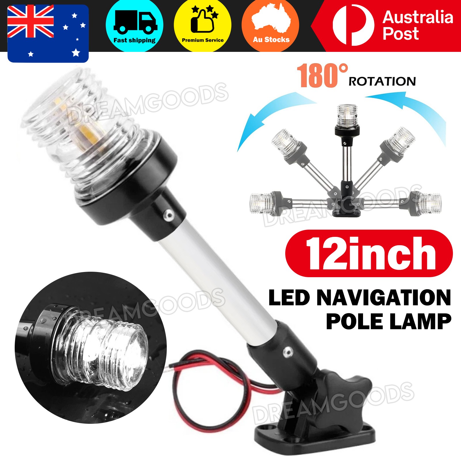 Marine Boat LED Navigation Light Fold Down Anchor Stern Pole Lamp 12-24V 3NM