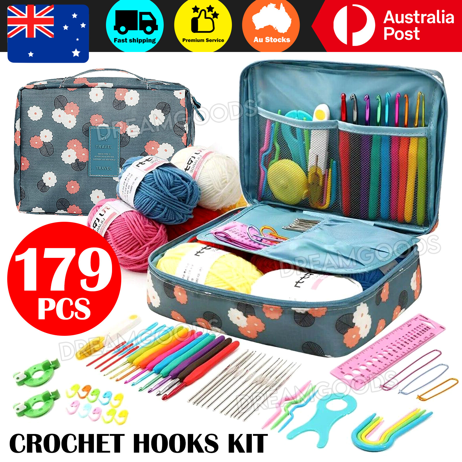 179pcs Beginner Crochet Hooks Kit Aluminum Portable Storage Multicoloured 12.3cm