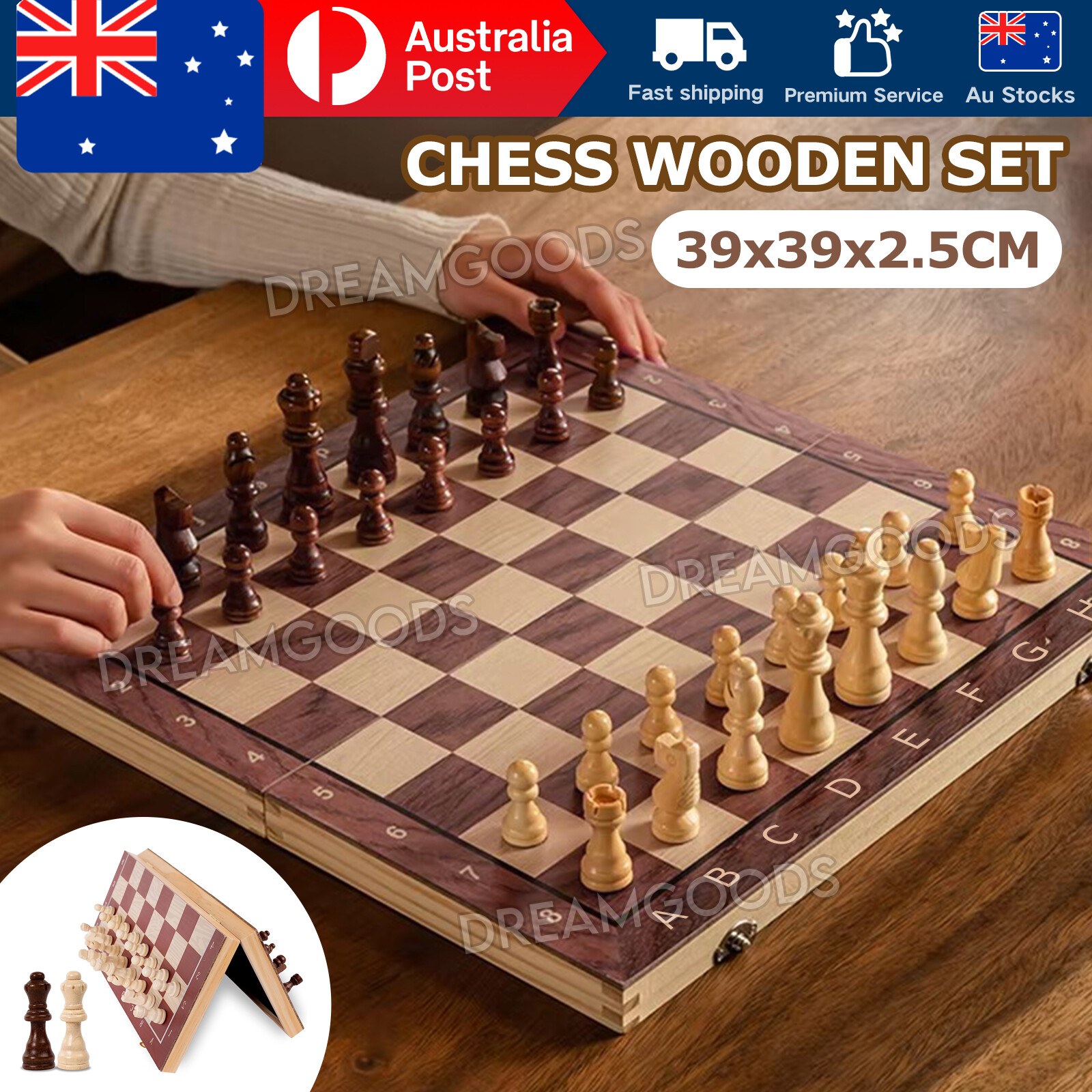 Large Magnetic Wooden Chess Set Folding Chessboard Pieces 39x39x2.5CM Brown