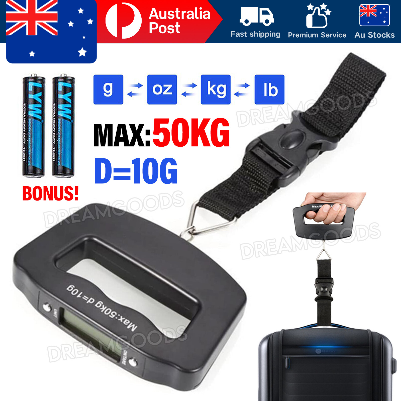 Portable Luggage Scale 50kg/10g Electronic Digital Travel Hanging Weighing