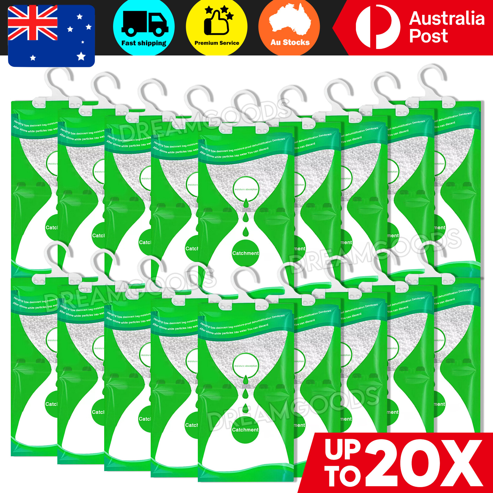 20Pcs Dehumidifier Moisture Absorber Hanging Wardrobe Drying Green 160G calcium