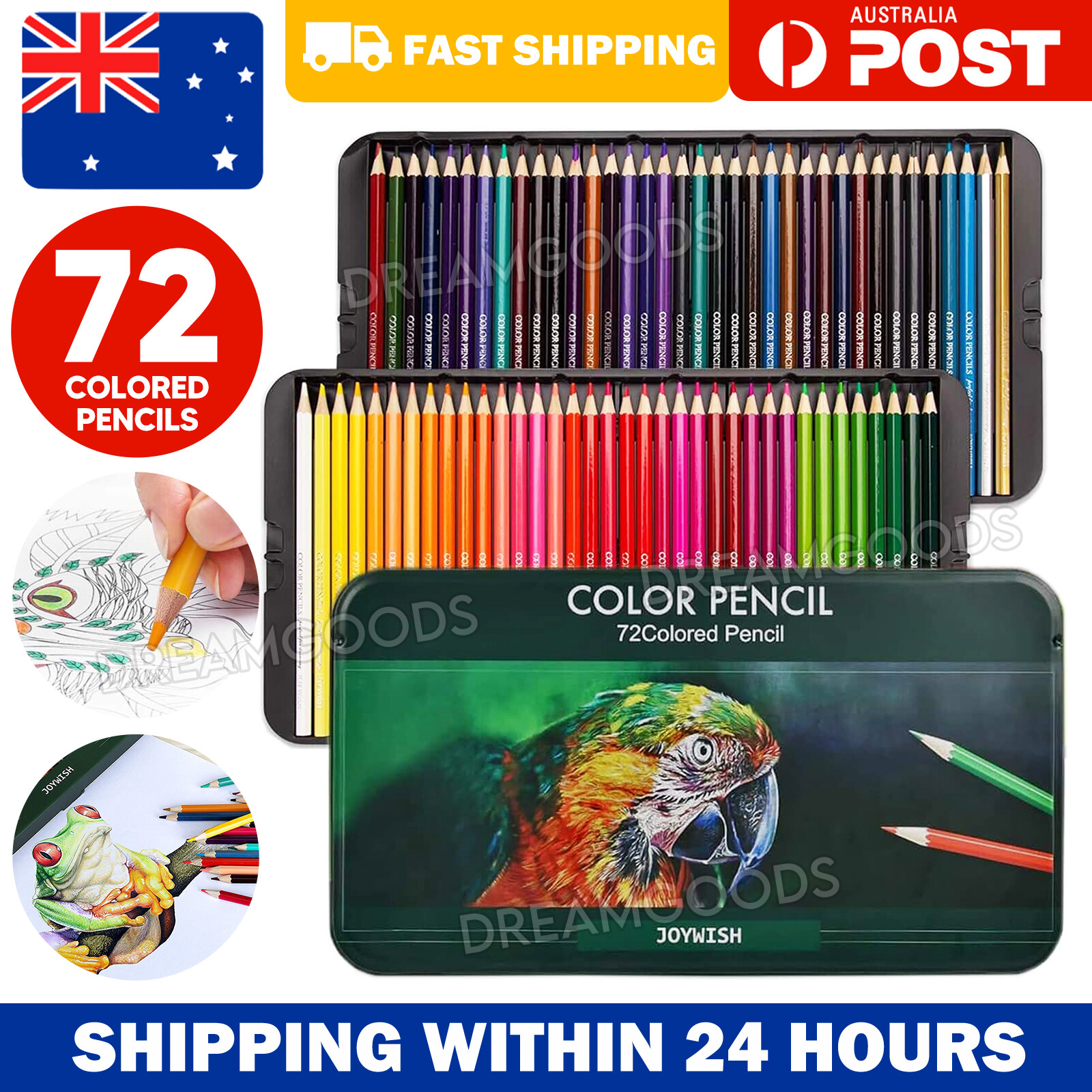 72 Colors Colored Pencils 3.0mm Oil-Based Pre-Sharpened Drawing Set Tin Case