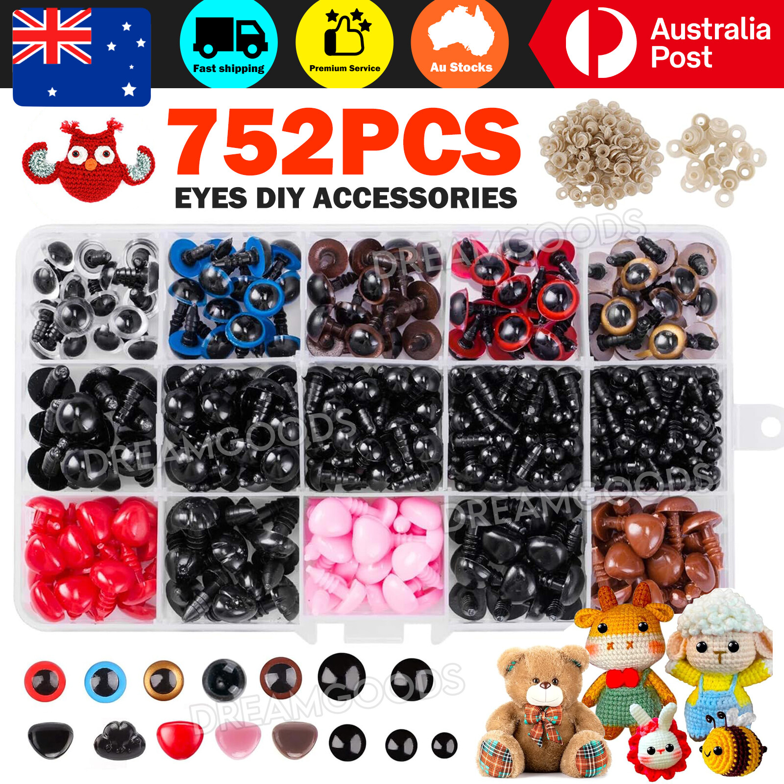 752PCS Plastic Safety Eyes Noses Washers DIY Doll Plush Toy Teddy Bear Random