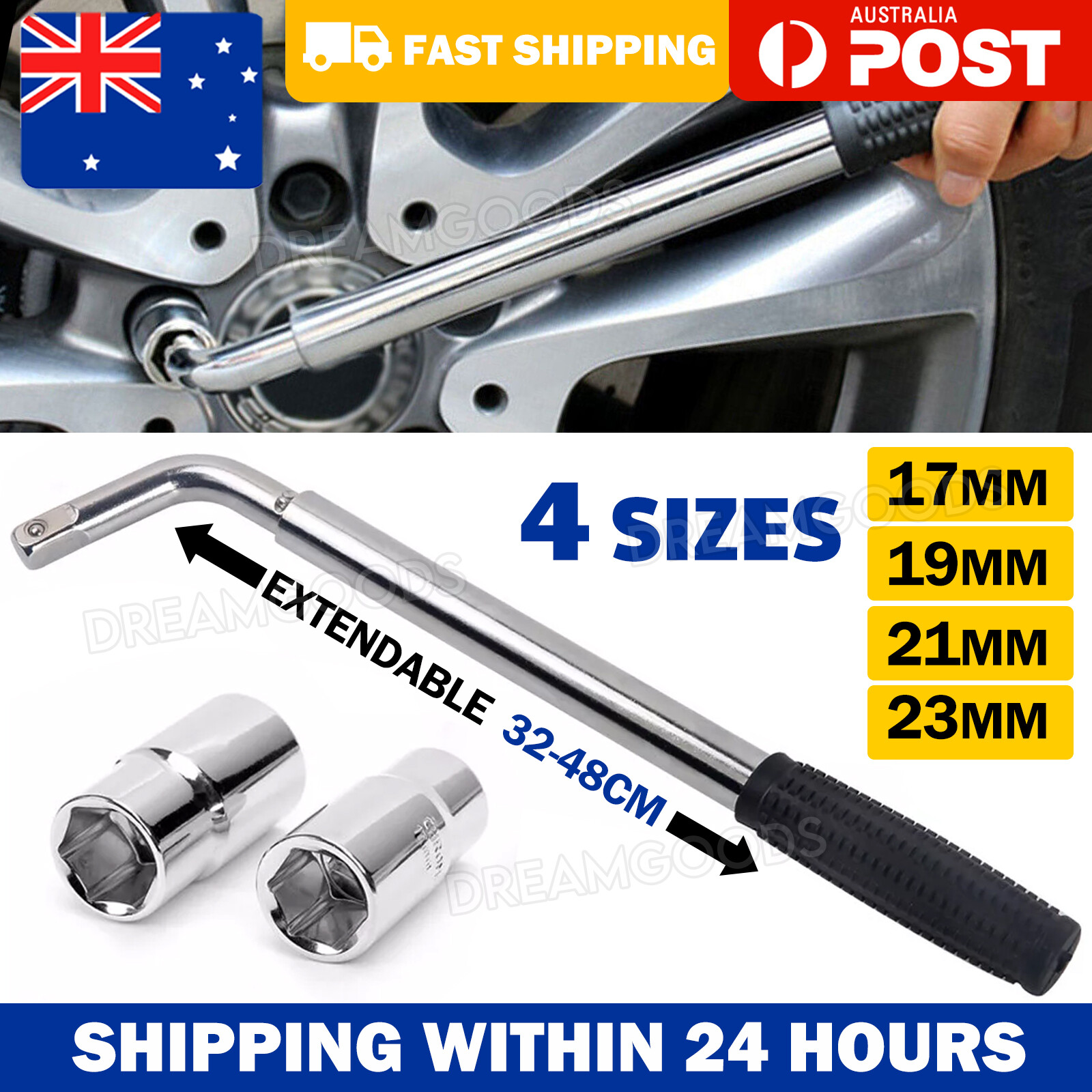 Telescoping Lug Wrench Extendable 17/19mm 21/23mm Chrome-Vanadium Steel 32-48CM